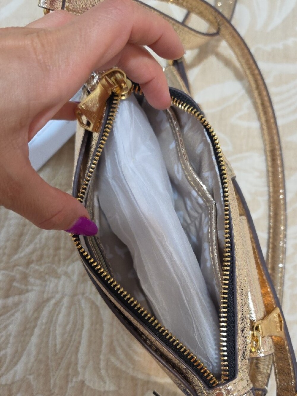Aimee Kestenberg Metallic Gold Double-Pocket Crossbody - Picture 6 of 14